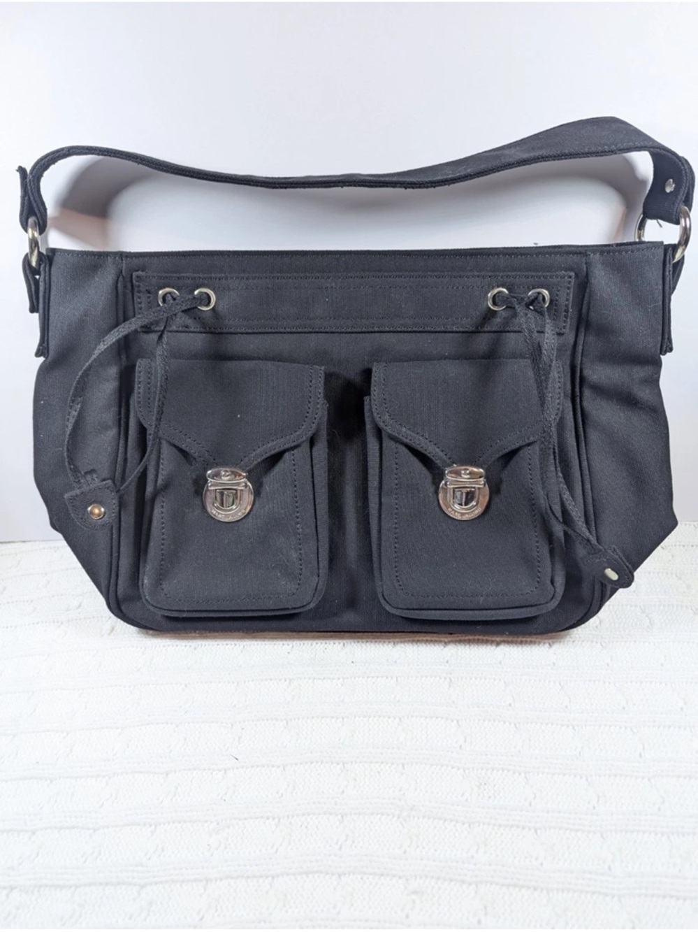 Marc Jacobs Black Canvas Bag with Metal Clasps